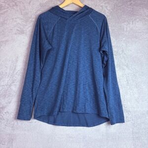 Kuhl Mens Blue Textured Stripe Long Sleeve Pullover Hoodie Thumbholes Large